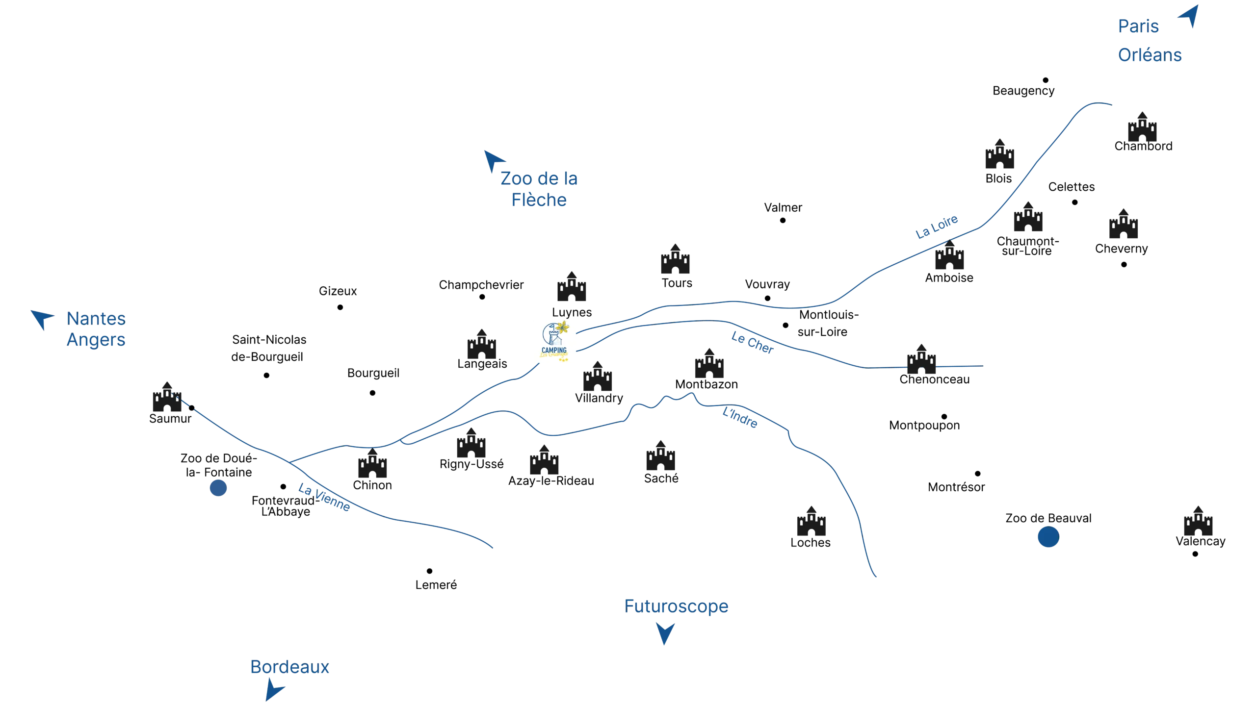 Lageplan des Campingplatzes im Loiretal